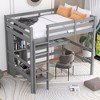 Full Size Loft Bed with Multifunction Shelves and Under-bed Desk, Gray - 3 of 4