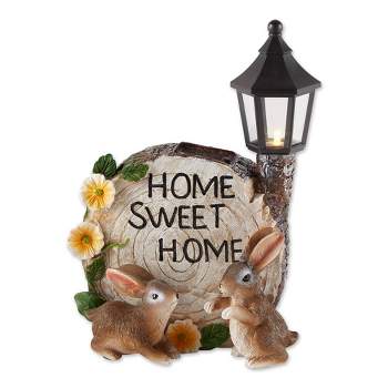 7" Polyresin Home Sweet Home Bunnies Solar Statue - Zingz & Thingz