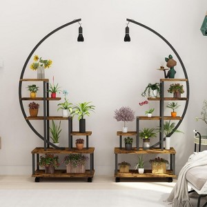 6-Tier Metal Plant Shelf with Wheels and Grow Light, Half Moon Shape Tall Plant Stand, Rust-Resistant Frame for Balcony or Living Room - 1 of 4