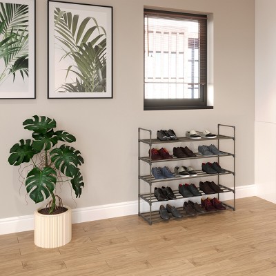 Gray 5-Tier Metal and Plastic Stackable Shoe Rack