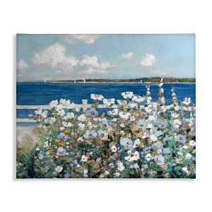 Stupell Industries Beautiful White Flower Bush Seaside Fence Ocean View Canvas Art, 20" x 16" - 1 of 4