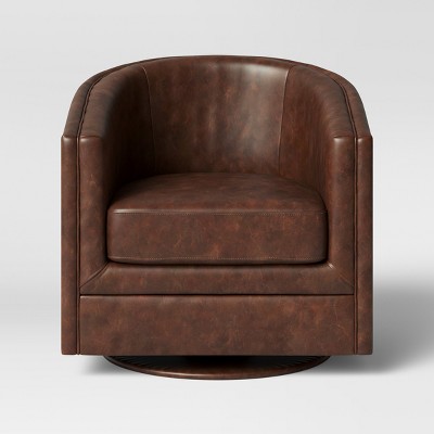 Berwick Barrel Swivel Chair Faux Leather Brown - Threshold™