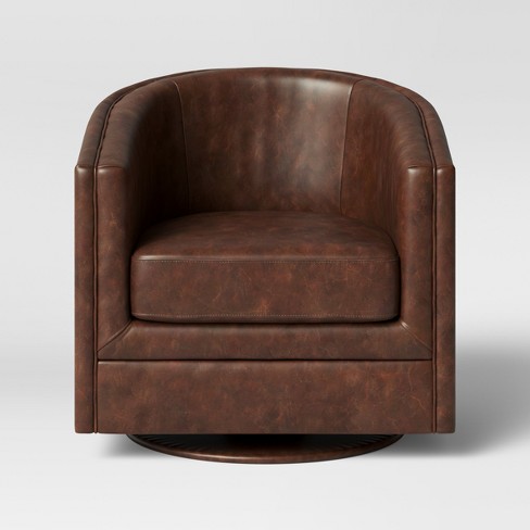 Berwick Barrel Swivel Chair Faux, Brown Faux Leather Chair Target