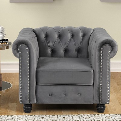 Linen Chesterfield Chair for Living Room-Morden Fort
