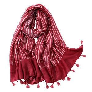 YOUZEY Sunset Stripes - Lightweight Striped Cotton Scarf with Tassels - 1 of 3