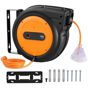 VEVOR Retractable Extension Cord Reel, 75 FT, Heavy Duty 14AWG/3C SJTOW Retractable Power Cord with Lighted Triple Tap Outlet, Black - 1 of 4