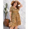 Coolmee Women Plus Size Casual Floral V Neck High Waisted Short Sleeve Wrap Midi Dress With Belt - 4 of 4