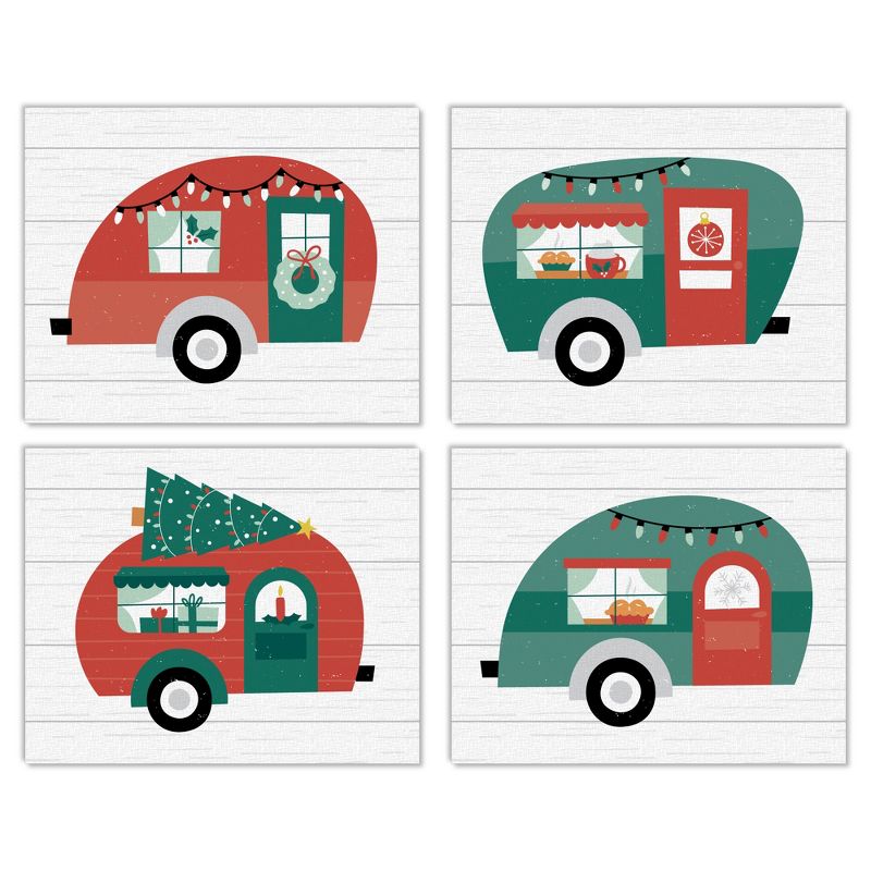 Big Dot of Happiness Camper Christmas - Unframed Red and Green Holiday Linen Paper Wall Art - Set of 4 - Artisms - 8 x 10 inches, 1 of 8