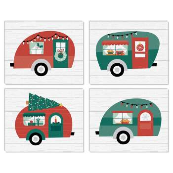 Big Dot of Happiness Camper Christmas - Unframed Red and Green Holiday Linen Paper Wall Art - Set of 4 - Artisms - 8 x 10 inches