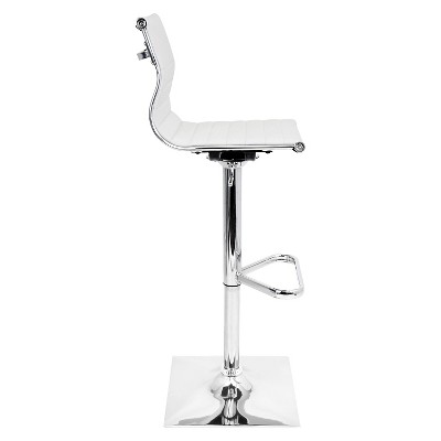 Adjustable White Leather Swivel Bar Stool with Chrome Base