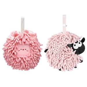 REGALWOVEN Cute Decorative Funny Sheep Shape Fast Drying Hanging Hand Towels 7" x 7" 2 Pcs - 1 of 4