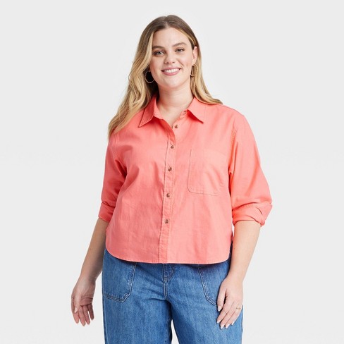 Women's Oversized Long Sleeve Collared Button-down Shirt - Universal  Thread™ Light Pink Xl : Target