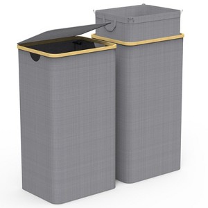 NewHome"2Pcs Collapsible Bamboo Laundry Hamper with Lid, Handle & Removable Bag, 100L Capacity"Grey - 1 of 4