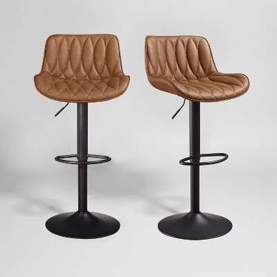 Art Leon Set of 2 Mid-century Modern Faux Leather Swivel and Height Adjustable Barstool