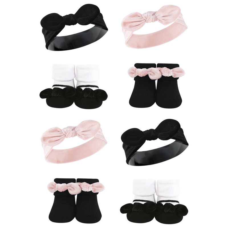 Hudson Baby Infant Girl 8Pc Headband and Socks Set, Velvet Knot, 0-9 Months, 1 of 3