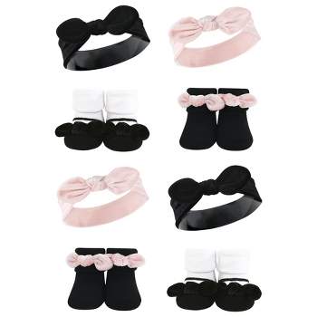 Hudson Baby Infant Girl 8Pc Headband and Socks Set, Velvet Knot, 0-9 Months