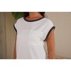 Womens Summer Causal Tops Cap Sleeve Shirts with Color Block Cuff Tiny Striped T-Shirts Chest Pocket Summer Lounge Tops Striped Shirts - 4 of 4