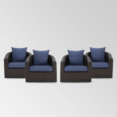 Darius 4pk Wicker Swivel Club Chairs - Brown/Navy Blue - Christopher Knight Home