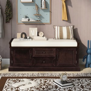 VYNXARIA Storage Bench with 2 Drawers and 2 Cabinets, Shoe Bench with Removable Cushion for Living Room, Entryway - 1 of 4
