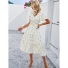Women Holiday Elegant Jacquard Summer Short Sleeve Pleated Dress - 3 of 4