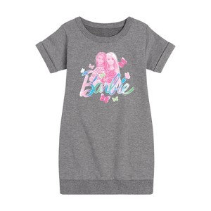 - Barbie - Tie Dye and Butterflies Flutter Around Barbie Graphic Short Sleeve Fleece Dress - 1 of 3