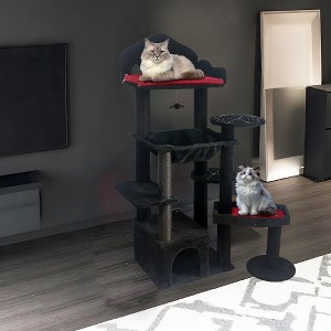 Okak Cute Spooky Multi-Level Cat Tree,Wooden Cat Tower for Indoor Cats,Cat Condo with Hammock & Perches & Scratching Posts - 1 of 4