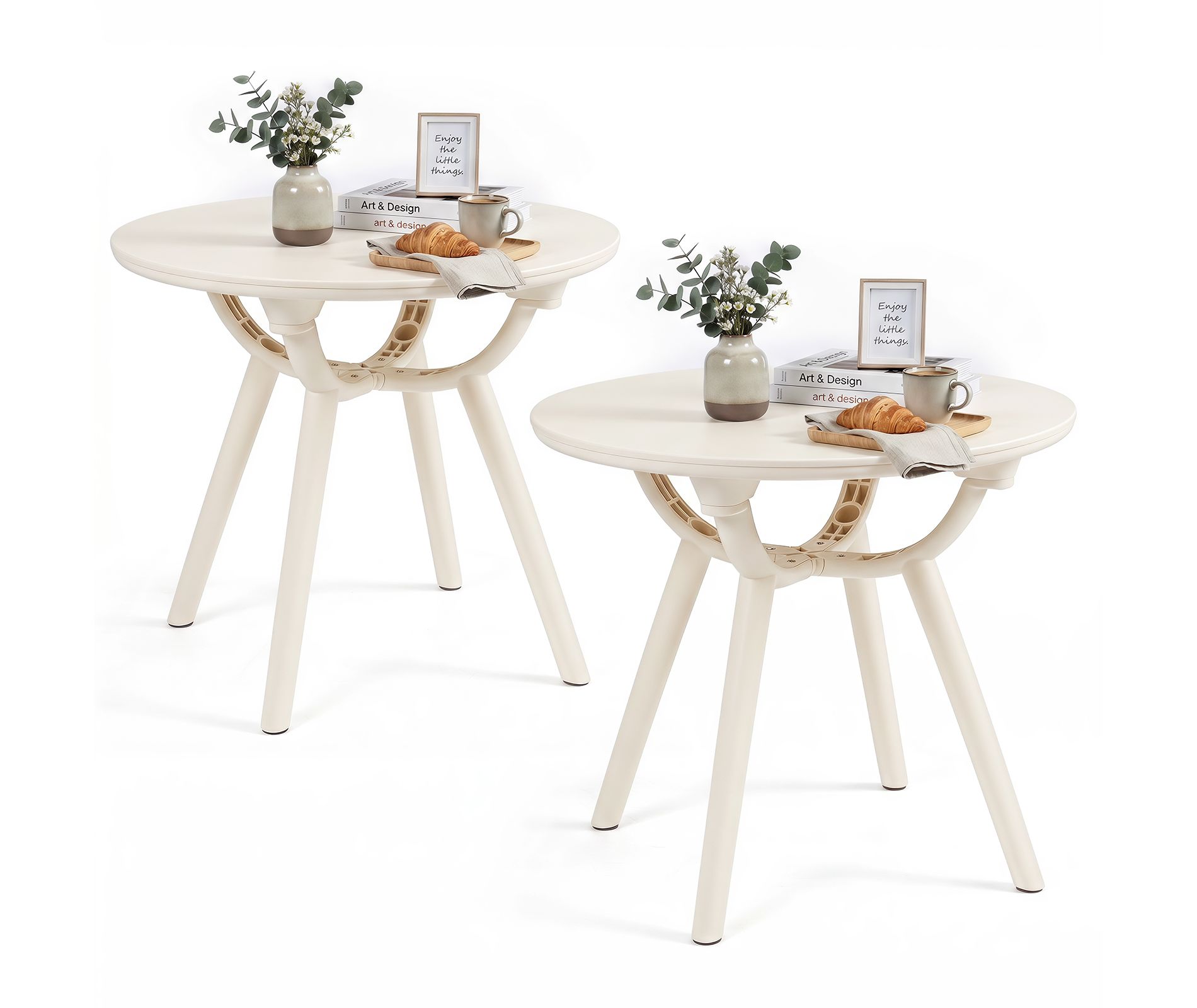 Costway 2PCS Outdoor Side Table 20'' Round Storage Side Table Weather-Resistant End Table White