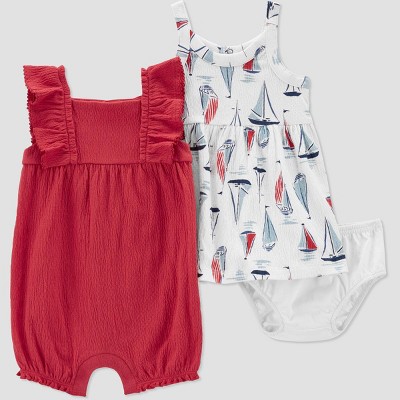 Image of Carter's Just One You®️ Baby Girls' Sailboat Romper - Red/White 9M