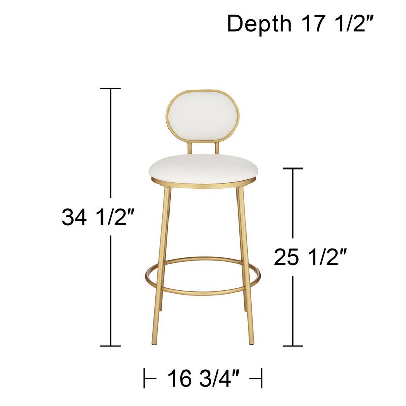 Elm Lane Amir Gold Metal Bar Stool 25 1/2" High Modern White Leather Cushion with Low Backrest Footrest for Kitchen Counter Height Island Home Shed, 4 of 10
