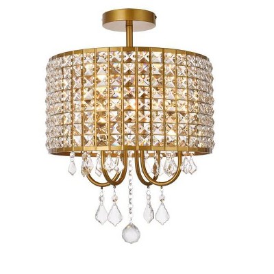 Elise 14" Brass and Crystal Flush Mount Light
