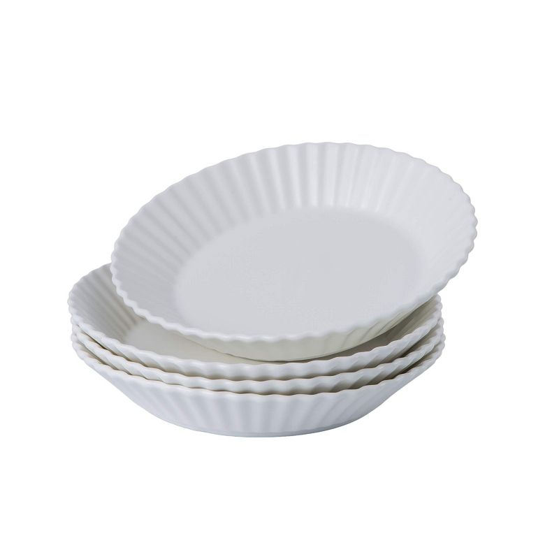 Bruntmor 8" Round Ceramic Restaurant Serving Inner Fluted Dessert Salad Plates, Set of 4, White, 1 of 7