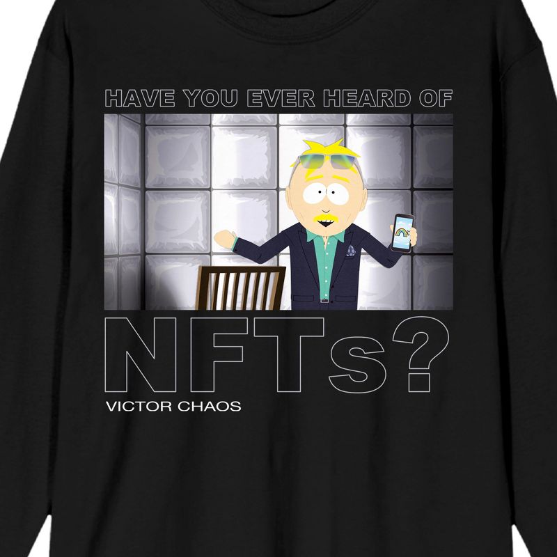 South Park Victor Chaos NFTs Quote Adult Black Long Sleeve Crew Neck Tee, 2 of 4