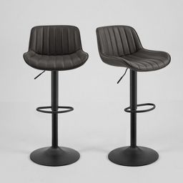 Art Leon Set of 2 Faux Leather Swivel and Height Adjustable Barstool