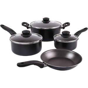 Angel Sar 7-Piece Nonstick Aluminum Cookware Set, Black Pots and Pans with Glass Lids, Dishwasher Safe Kitchen Cookware Set - 1 of 4