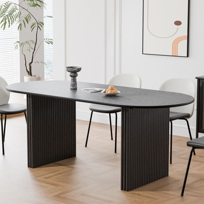 PexFix 67" x 33.5" Solid Wood Oval Dining Table Modern Kitchen Table Farmhouse Style with Solid Wave Legs for Living Room Kitchen Home Office Black