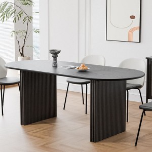 PexFix 67" x 33.5" Solid Wood Oval Dining Table Modern Kitchen Table Farmhouse Style with Solid Wave Legs for Living Room Kitchen Home Office Black - 1 of 4