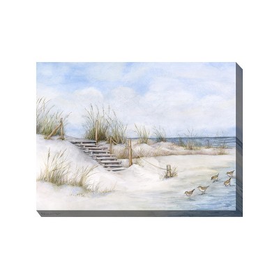 Cottage Garden West of The Wind Soft Sands Tan, Blue 40 x 30 Inch Waterproof Gallery Wrapped Canvas, Outdoor Garden, Yard, Patio All Weather Hanging