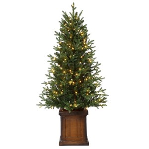 4.5ft Haute Decor Pre-Lit LED New Haven Fraser Fir Potted Artificial Christmas Tree White Lights: Indoor/Outdoor, No Battery Needed - 1 of 3