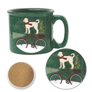 Courtside Market White Doodle on Bike Christmas 15 oz Cozy Mug & Coaster Set - 1 of 1