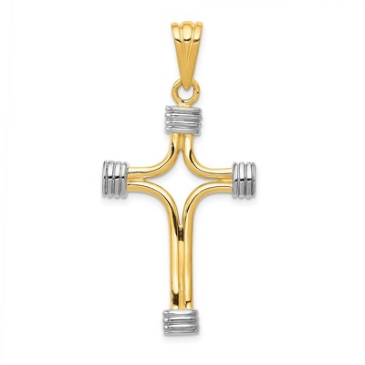 Black Bow Jewelry 14k Yellow Gold and White Rhodium Polished Two Tone Cross Pendant