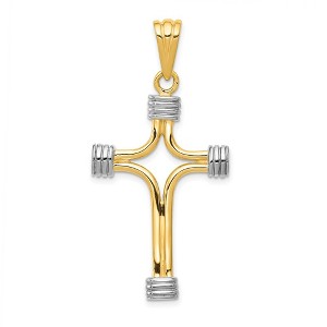 Black Bow Jewelry 14k Yellow Gold and White Rhodium Polished Two Tone Cross Pendant - 1 of 4