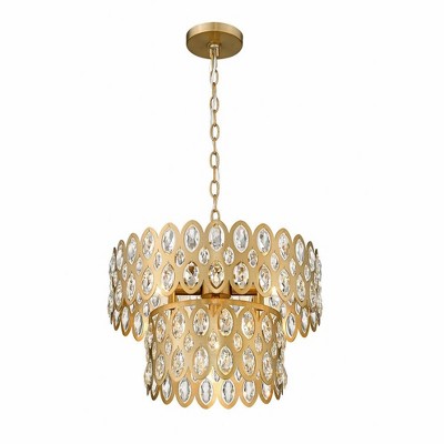 Modern Heirloom Brass and Crystal 5-Light Chandelier Pendant