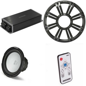 Kicker Marine KPX500.1 Powersports Amp & 10" 2 Ohm ( Charcoal Grill ) Subwoofer Audio Upgrade, Includes LED Remote - 1 of 4