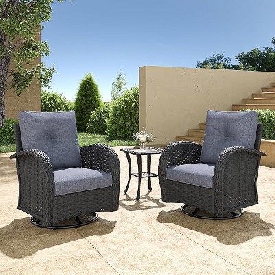 Layinsun 3 Pieces Wicker Patio Furniture Set, Luxury Outdoor Conversation Set with High Back Swivel Rocker Chairs