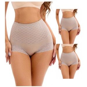 INSPIRE CHIC 3 Packs Women's Lace Mesh Light and Breathable Tummy Control Briefs High Waist Control Panties - 1 of 4