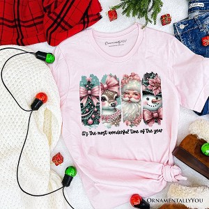 Coquette Pink Christmas T‑Shirt, It's The Most Wonderful Time Of The Year Vintage Tree, Reindeer, Santa and Snowman Tee Soft Pink 2XL - 1 of 4
