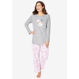 Dreams & Co. Plus Size Long Sleeve Knit PJ Set - 1 of 4
