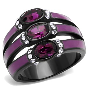 Slickblue Women’s Stainless Steel Ring, IP Black Finish, Amethyst Oval Crystal Stone, Stylish Fashion Ring, Sizes 5-7 - 1 of 4