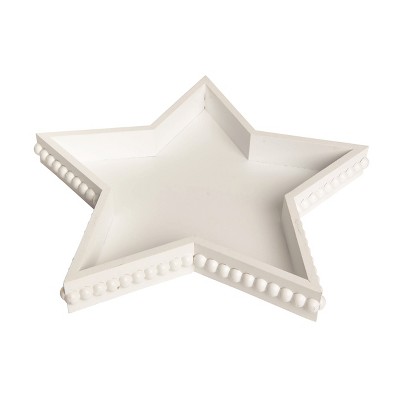 Transpac Wood 15.25 in. White Christmas Beaded Edge Star Shaped Tray