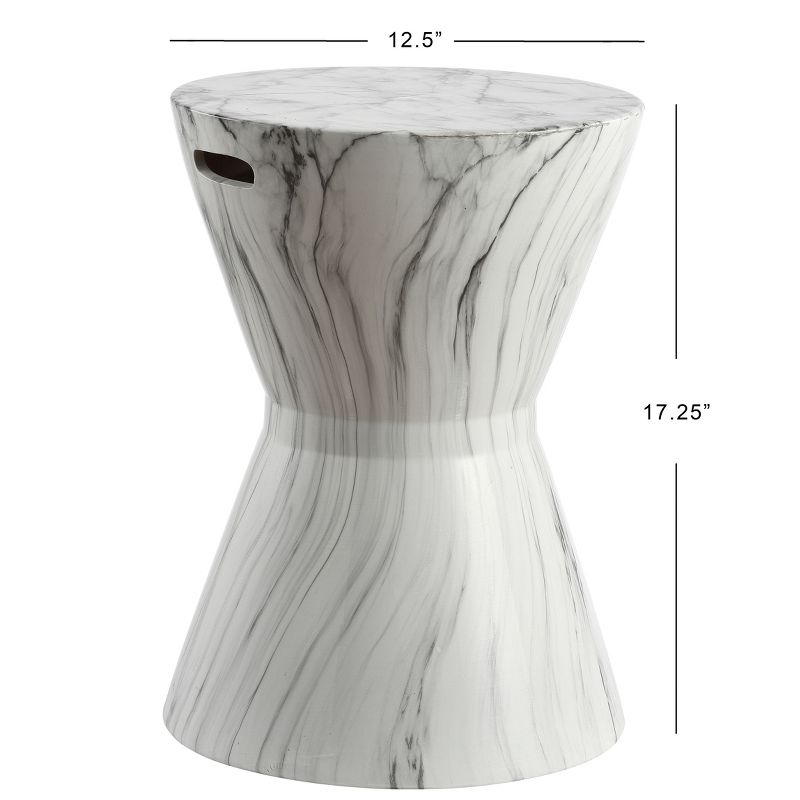 JONATHAN Y African Drum 17.3" White Marble Finish Ceramic Garden Stool, 3 of 7